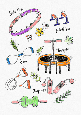PSD 웰빙 꽃 다이어트 일러스트 나뭇잎 건강 사람없음 운동 건강관리 운동기구 헬스 줄넘기 훌라후프 웰빙라이프 푸쉬업바 국내일러스트 식물 라이프스타일 잎 관리 파일형식