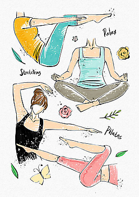 PSD 웰빙 여자 꽃 포즈 나비 다이어트 일러스트 요가 휴식 건강 사람 여러명 신체부위 건강관리 헬스 스트레칭 요가자세 힐링 웰빙라이프 필라테스 국내일러스트 식물 라이프스타일 다수 곤충 컨셉 관리 운동 파일형식