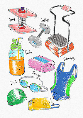 PSD 웰빙 수영복 다이어트 일러스트 건강 사람없음 수건 건강관리 운동기구 점프 헬스 아령 물안경 웰빙라이프 레몬디톡스 전신수영복 디톡스 국내일러스트 라이프스타일 옷 모션 관리 위생용품 운동 수영용품 파일형식