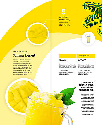 PSD 템플릿 표지디자인 북디자인 출판디자인 내지 음료 리플렛 2단접지 북커버 과일 디저트 이벤트 팜플렛 사람없음 여름 노란색 얼음 카페 달콤 시원함 열대과일 망고 야자수잎 망고주스 이미지템플릿 자연요소 계절 음식 컬러 잎 상점 맛 과일주스 파일형식