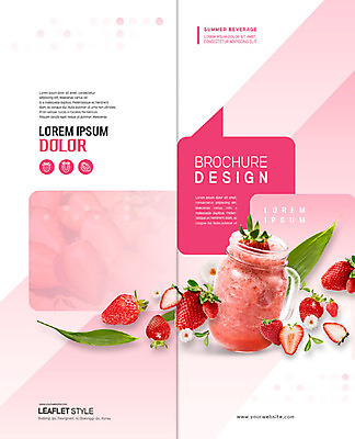 PSD 템플릿 표지디자인 북디자인 출판디자인 표지 음료 리플렛 분홍색 2단접지 북커버 딸기 나뭇잎 디저트 이벤트 팜플렛 사람없음 여름 카페 달콤 시원함 딸기주스 이미지템플릿 계절 음식 컬러 잎 과일 상점 맛 과일주스 파일형식