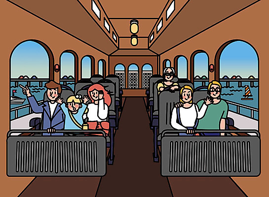 커플 여자 남자 어린이 여행 일러스트 가족 휴가 휴식 버스 대중교통 사람 풍경 여러명 성인 친구 강 여행객 우정 기쁨 강가 즐거움 승객 설레임 국내일러스트 AI파일 감정 육상교통 교통수단 다수 컨셉 관계 파일형식 벡터