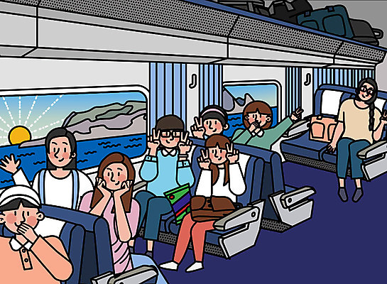 학생 여자 여행 가방 일러스트 휴가 휴식 대중교통 사람 여러명 성인 친구 여행객 우정 기쁨 기차 그룹 즐거움 설레임 기차여행 수학여행 국내일러스트 AI파일 잡화 감정 육상교통 교통수단 다수 컨셉 관계 파일형식 벡터