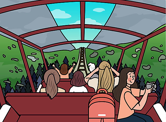 해외 여자 여행 가방 일러스트 휴가 휴식 사람 풍경 여러명 성인 친구 여행객 사진촬영 우정 기쁨 기차 즐거움 설레임 기차여행 국내일러스트 AI파일 잡화 감정 육상교통 다수 컨셉 관계 대중교통 촬영 파일형식 벡터