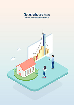 여자 남자 일러스트 부동산 그래프 사람 두명 경제 사회 사회이슈 입체 내집마련 집값 아이소메트릭 경제불황 매물 집값대란 집값상승 하우스푸어 국내일러스트 AI파일 컨셉 금융 재산 상승 불황 공동체 파일형식 벡터
