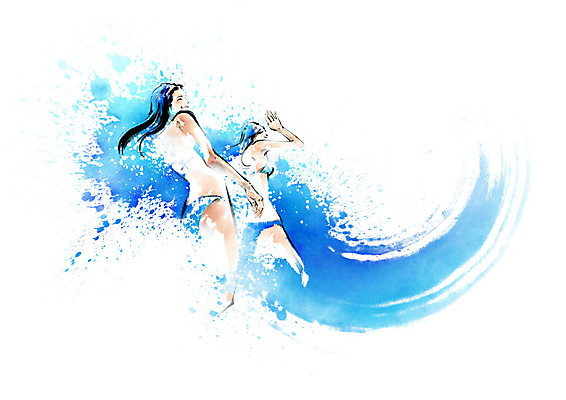 PSD 여자 수영복 파도 다이어트 일러스트 캘리그라피 물놀이 붓터치 사람 성인 두명 물 여름 파란색 친구 여름휴가 바캉스 비키니 뷰티 수영 터치 시원함 몸매 즐거움 번짐 성인여자만 국내일러스트 자연요소 옷 계절 감정 바다 컬러 관계 놀이 휴가 건강 수상스포츠 여자만 성인만 파일형식 효과 여름_계절