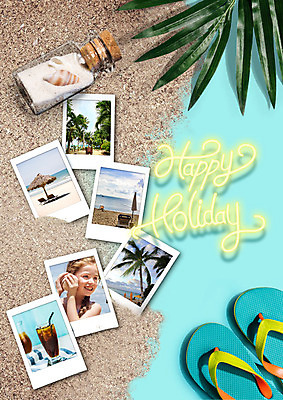 PSD 편집이미지 여자 어린이 바다 휴식 슬리퍼 한명 해변 여름 여름휴가 바캉스 모래사장 야자수 쪼리 시원함 앨범 즐거움 네온 폴라로이드 폴라로이드사진 야자수잎 기념사진 이미지편집 나무 1 계절 감정 신발 컨셉 잎 휴가 사람 카메라 샌들 파일형식 여름_계절