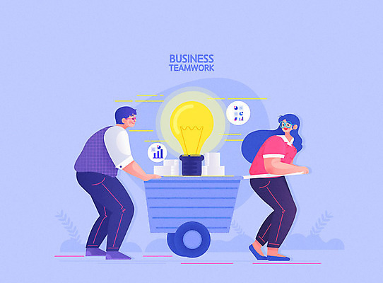 여자 남자 일러스트 회사 비즈니스 전구 회의 그래프 협력 아이디어 직장 사람 성인 두명 보라색 수레 직장인 비즈니스맨 비즈니스우먼 동료 성인만 국내일러스트 AI파일 직업 컬러 컨셉 관계 카트 파일형식 벡터