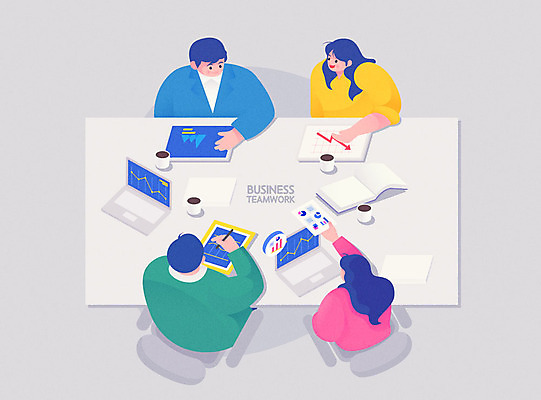 여자 남자 커피 일러스트 회사 비즈니스 탁자 회의 그래프 협력 아이디어 직장 사람 여러명 성인 노트북 하이앵글 자료 회색 직장인 비즈니스맨 비즈니스우먼 동료 회의실 성인만 국내일러스트 AI파일 직업 음료 뷰포인트 컬러 가구 다수 컨셉 관계 전자제품 파일형식 벡터