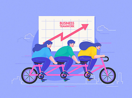 여자 남자 화살표 일러스트 회사 비즈니스 회의 협력 직장 사람 성인 세명 자전거 직장인 비즈니스맨 비즈니스우먼 동료 상승 연보라색 성인만 3인용자전거 국내일러스트 AI파일 직업 컨셉 관계 바이크 보라색 파일형식 벡터