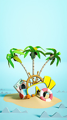 PSD 편집 편집이미지 파도 바다 섬 사람없음 여름 파란색 여름휴가 바캉스 야자수 3D 카메라 귀여움 비치볼 물안경 오리발 입체 디지털합성 오브젝트 키_배핸들 튜브 폴리곤 편집소스 편집3D 나무 계절 컬러 컨셉 공 휴가 바캉스용품 전자제품 핸들 수영용품 파일형식 여름_계절
