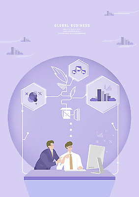 PSD 남자 돈 일러스트 비즈니스 회의 그래프 사람 상반신 두명 금융 경제 컴퓨터 달러 모니터 글로벌비즈니스 보라색 직장인 비즈니스맨 주식 스마트 은행 투자 수식 수식기호 알고리즘 국내일러스트 직업 기호 컬러 컨셉 전자제품 글로벌 재산 파일형식