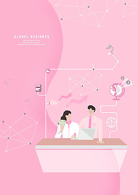PSD 여자 남자 분홍색 돈 일러스트 비즈니스 그래프 들기 사람 상반신 두명 금융 경제 노트북 지구본 달러 글로벌비즈니스 계산기 직장인 비즈니스맨 비즈니스우먼 스마트 은행 알고리즘 국내일러스트 직업 컬러 컨셉 모션 문구용품 전자제품 글로벌 장비 재산 파일형식