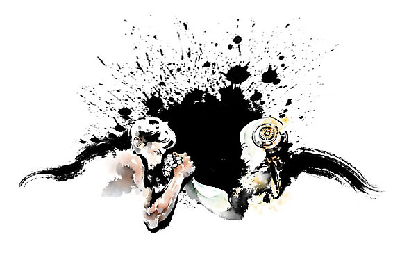 PSD 남자 일러스트 캘리그라피 근육 붓터치 흑백 한명 사람 상반신 성인 힘 기계 경쟁 라이벌 로봇 번짐 팔씨름 맞대결 4차산업 AI_인공지능 국내일러스트 1 산업 컨셉 놀이 촬영기법 파일형식 효과