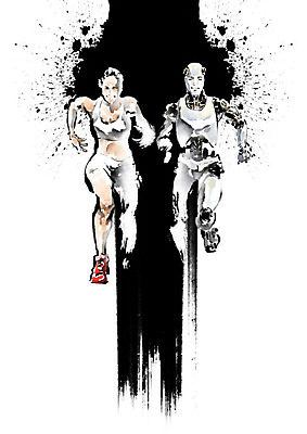 전신 PSD 여자 운동화 신발 일러스트 캘리그라피 붓터치 흑백 한명 사람 성인 달리기 기계 경쟁 라이벌 육상스포츠 로봇 번짐 육상선수 맞대결 4차산업 AI_인공지능 국내일러스트 1 산업 스포츠 컨셉 모션 운동선수 촬영기법 파일형식 효과