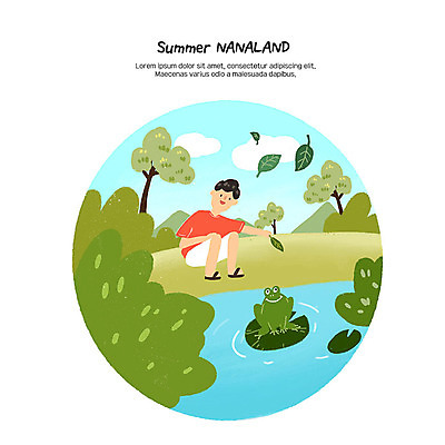 PSD 나무 남자 호수 여행 일러스트 자연 방학 휴식 여름방학 개구리 한명 사람 소년 취미 여름 여름휴가 바캉스 야외활동 즐거움 힐링 웅크림 소년한명만 나나랜드 국내일러스트 식물 1 계절 감정 어린이 컨셉 모션 휴가 양서류 생태계 신조어 남자한명만 소년만 파일형식 여름_계절
