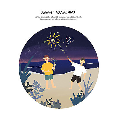 PSD 남자 바다 여행 일러스트 방학 휴식 폭죽 불꽃놀이 여름방학 사람 성인 취미 두명 여름 친구 여름휴가 바캉스 모래사장 야외활동 즐거움 힐링 밤바다 여름밤 성인남자만 성인만 나나랜드 국내일러스트 계절 감정 컨셉 관계 놀이 휴가 야간 신조어 남자만 파일형식 여름_계절