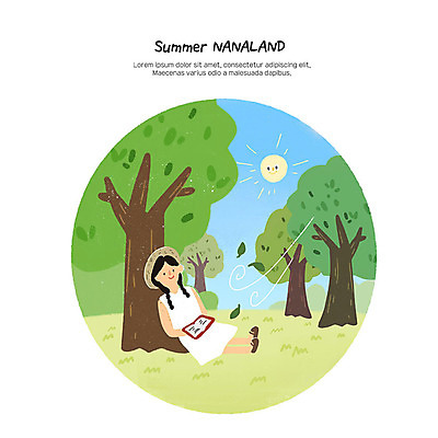 PSD 나무 모자 여자 여행 일러스트 방학 휴식 여름방학 한명 사람 소녀 취미 책 여름 여름휴가 바캉스 독서 야외활동 기댐 즐거움 힐링 나무그늘 소녀한명만 나나랜드 국내일러스트 식물 1 잡화 계절 감정 어린이 컨셉 모션 휴가 그늘 신조어 여자한명만 소녀만 파일형식 여름_계절