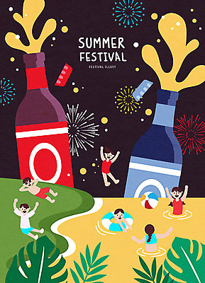 여자 남자 일러스트 맥주 폭죽 불꽃놀이 사람 여러명 여름 컬러풀 갈색 축제 시원함 비치볼 즐거움 맥주병 튜브 맥주축제 여름축제 국내일러스트 AI파일 계절 감정 컬러 다수 공 놀이 술병 바캉스용품 주류 파일형식 벡터 여름_계절