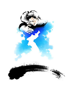 PSD 손 일러스트 캘리그라피 포옹 붓터치 한국 사람 두명 평화 사회이슈 번짐 화합 한반도 남한 북한 통일 국내일러스트 아시아 컨셉 안기 신체부위 파일형식 효과