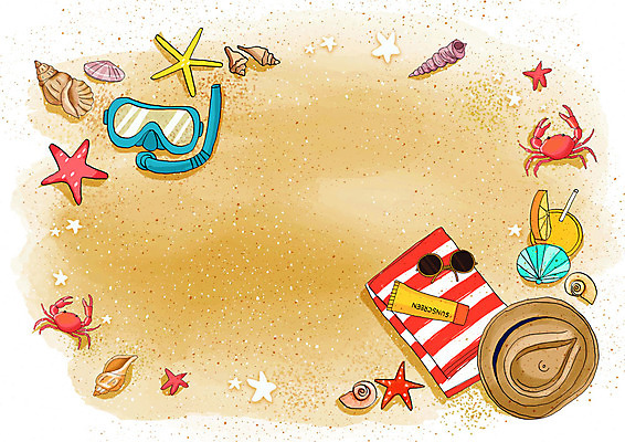 PSD 모자 바다 백그라운드 일러스트 불가사리 프레임 해변 사람없음 여름 모래사장 게 조개껍데기 시원함 선크림 물안경 즐거움 프레임일러스트 국내일러스트 잡화 계절 감정 조개 극피동물 갑각류 화장품 수영용품 파일형식