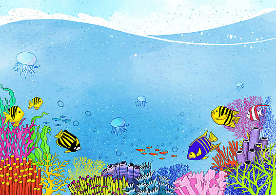 PSD 파도 바다 백그라운드 일러스트 프레임 풍경 사람없음 여름 파란색 바닷속 해조류 시원함 즐거움 프레임일러스트 물고기떼 국내일러스트 계절 감정 컬러 어류 수중 해양식물 파일형식