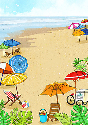 PSD 나무 파도 바다 백그라운드 의자 일러스트 프레임 해변 사람없음 여름 모래사장 갈색 파라솔 시원함 즐거움 프레임일러스트 국내일러스트 식물 계절 감정 컬러 가구 파일형식
