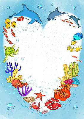 PSD 바다 백그라운드 여러마리 일러스트 프레임 어류 풍경 사람없음 여름 바닷속 해조류 거북이 시원함 즐거움 돌고래 프레임일러스트 국내일러스트 계절 감정 다수 포유류 파충류 수중 수중동물 해양식물 파일형식