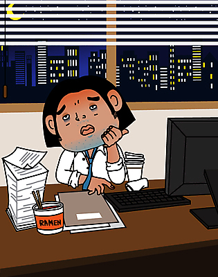 무료이미지 남자 일러스트 피곤 한명 성인 비즈니스라이프 업무 비즈니스맨 야간 야근 성인남자한명만 국내일러스트 AI파일 자연요소 1 라이프스타일 컨셉 비즈니스 사람 작업 직장인 남자한명만 성인남자만 파일형식 벡터