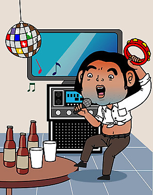 남자 일러스트 한명 사람 성인 비즈니스라이프 춤 직장인 비즈니스맨 음주 탬버린 노래방 회식 성인남자한명만 국내일러스트 AI파일 직업 1 라이프스타일 비즈니스 문화예술 타악기 식사 남자한명만 성인남자만 파일형식 벡터