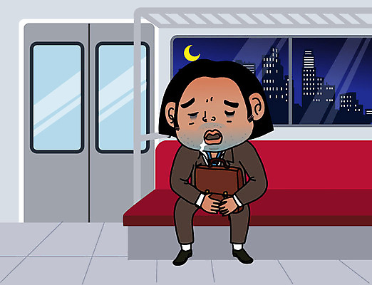 남자 일러스트 피곤 한명 사람 성인 비즈니스라이프 직장인 비즈니스맨 전철 야간 퇴근 야근 성인남자한명만 국내일러스트 AI파일 자연요소 직업 1 라이프스타일 육상교통 컨셉 비즈니스 대중교통 업무 출퇴근 남자한명만 성인남자만 파일형식 벡터