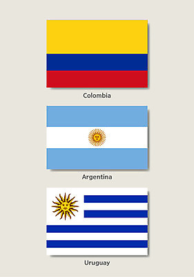 나라 일러스트 사람없음 세계 국기 콜롬비아 아르헨티나 아르헨티나국기 우루과이 우루과이국기 콜롬비아국기 국내일러스트 AI파일 남아메리카 파일형식 벡터