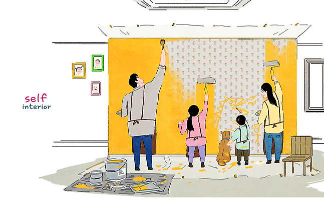 전신 PSD 한마리 여자 남자 행복 반려견 어린이 벽 액자 의자 일러스트 가족 들기 소녀 소년 여러명 성인 앞치마 페인트 페인트칠 신문 강아지 그림 페인트통 페인트붓 비닐 페인트롤러 셀프인테리어 자급자족라이프 국내일러스트 1 라이프스타일 감정 가구 다수 관계 모션 페인팅 재질 통 사람 간행물 반려동물 인테리어 붓 뉴스 개 파일형식