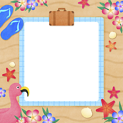 PSD 일러스트 불가사리 프레임 사람없음 여름 여름휴가 바캉스 모래사장 여행가방 조개껍데기 쪼리 돗자리 베이지색 열대꽃 프레임일러스트 플라밍고튜브 국내일러스트 계절 꽃 바다 컬러 가방 휴가 조개 극피동물 샌들 튜브 파일형식 여름_계절