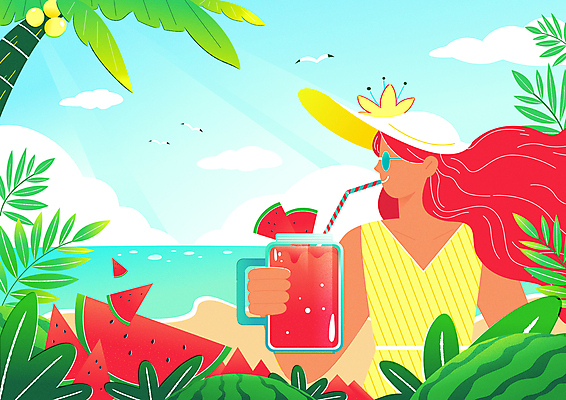 여자 잎 일러스트 갈매기 하늘 여름음식 수박 빨대 한명 들기 상반신 성인 해변 여름 여름휴가 바캉스 선글라스 야자수 마시기 시원함 비치모자 수박조각 수박주스 성인여자한명만 트로피컬아트 여름축제 제철과일 국내일러스트 AI파일 나무 식물 모자_잡화 1 계절 안경 음식 바다 조각 과일 모션 조류 휴가 사람 축제 과일주스 그림 제철 여자한명만 성인여자만 파일형식 벡터 여름_계절