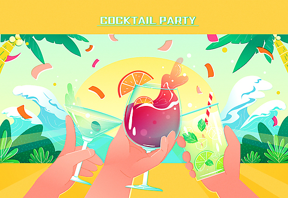 손 파도 오렌지 일러스트 들기 신체부위 여름 여름휴가 바캉스 야자수 태양 파티 칵테일 시원함 건배 칵테일잔 꽃가루 마티니 모히토 상그리아 트로피컬아트 여름축제 국내일러스트 AI파일 자연요소 나무 계절 바다 술잔 과일 모션 휴가 주류 사람 이벤트 축제 가루 그림 파일형식 벡터 여름_계절