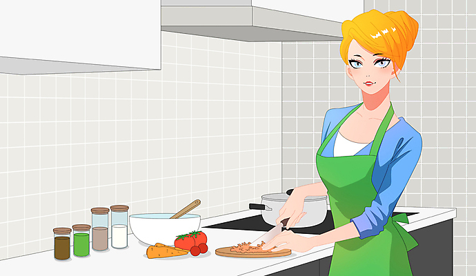 PSD 여자 토마토 일러스트 도마 요리 한명 들기 상반신 성인 취미 주방 앞치마 당근 칼 자르기 요리중 소스통 성인여자한명만 국내일러스트 1 채소 모션 주방용품 뿌리채소 통 사람 소스_음식 여자한명만 성인여자만 파일형식