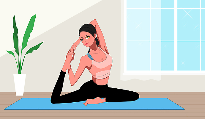 전신 PSD 여자 화분 일러스트 요가 창문 한명 성인 취미 건강관리 요가자세 매트 요가복 필라테스 성인여자한명만 비둘기자세 국내일러스트 1 웰빙 포즈 건강 관리 사람 운동복 운동 여자한명만 성인여자만 파일형식