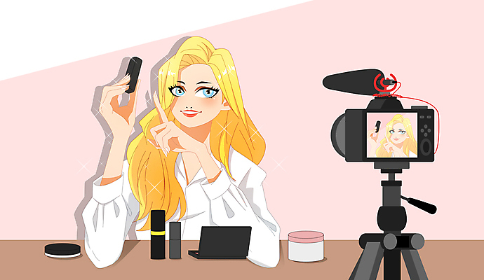 PSD 여자 일러스트 한명 들기 상반신 성인 취미 카메라 화장품 가리킴 삼각대 리뷰 성인여자한명만 뷰티크리에이터 1인미디어 유튜버 영상촬영 국내일러스트 1 모션 사람 손짓 전자제품 뷰티 촬영 방송 여자한명만 성인여자만 파일형식 크리에이터