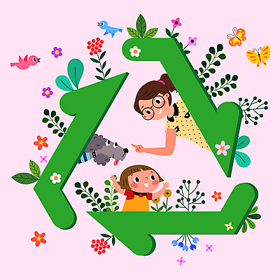 여자 꽃 딸 화살표 반려견 어린이 분홍색 나비 여러마리 일러스트 가족 조류 모녀 엄마 나뭇잎 소녀 상반신 성인 두명 재활용 가리킴 심볼 여자만 재활용표시 국내일러스트 AI파일 식물 동물 컬러 다수 곤충 잎 관계 표시 사람 손짓 반려동물 개 친환경 파일형식 벡터