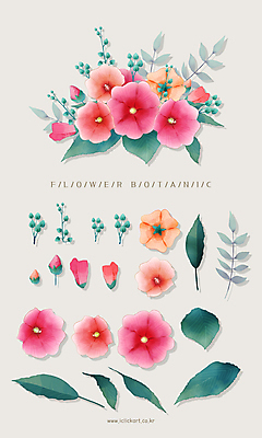 PSD 꽃잎 꽃다발 잎 일러스트 사람없음 오브젝트 꽃봉오리 엘리먼트 접시꽃 국내일러스트 식물 꽃 파일형식