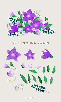 PSD 꽃잎 꽃다발 잎 일러스트 사람없음 보라색 오브젝트 꽃봉오리 도라지꽃 엘리먼트 국내일러스트 식물 꽃 컬러 파일형식