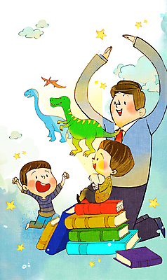 전신 PSD 구름 어린이교육 남자 별 어린이 일러스트 상상 들기 앉기 소년 성인 책 세명 독서 만세 브라키오사우루스 상상력 익룡 책더미 티라노사우루스 남자만 국내일러스트 자연요소 교육 모션 사람 공룡 무더기 육식공룡 파일형식