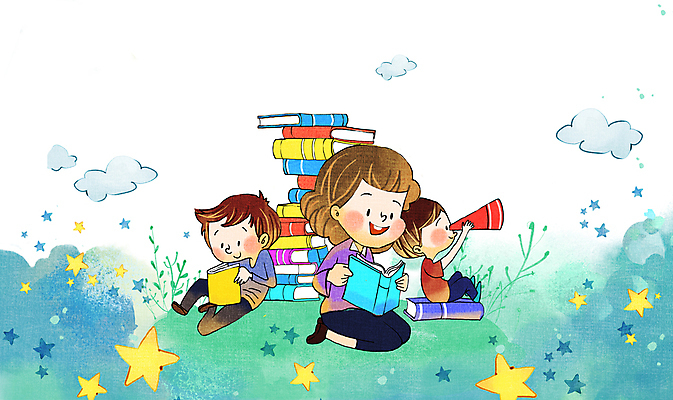 전신 PSD 구름 여자 어린이교육 남자 별 어린이 일러스트 들기 앉기 소년 성인 책 세명 독서 망원경 책더미 국내일러스트 자연요소 교육 모션 사람 무더기 파일형식