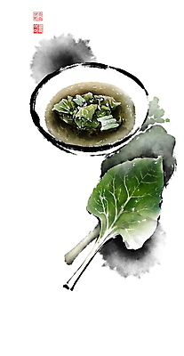 PSD 그릇 일러스트 캘리그라피 반찬 붓터치 사람없음 근대 동양화 국 번짐 낙관 국내일러스트 식기 음식 채소 미술 파일형식 효과