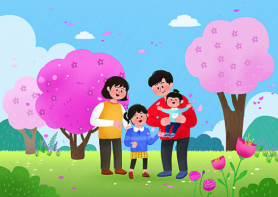 전신 PSD 여자 남자 꽃 딸 어린이 일러스트 가족 하늘 엄마 가족애 서기 들기 소녀 여러명 성인 화목 봄 육아 벚꽃 아기 아빠 봄소풍 국내일러스트 식물 계절 다수 컨셉 관계 모션 사랑 사람 소풍 파일형식