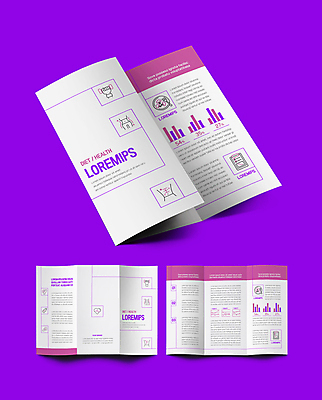 템플릿 표지디자인 손 표지 내지 리플렛 다이어트 3단접지 그래프 건강 들기 팜플렛 신체부위 운동 보라색 아령 식단 식단관리 이미지템플릿 AI파일 컬러 모션 사람 파일형식 벡터