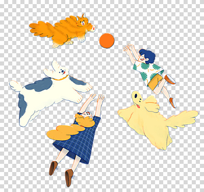 전신 편집 편집이미지 여자 남자 어린이 공 세마리 누끼 소녀 소년 두명 고양이 개 강아지 공놀이 PNG 어린이만 편집소스 포유류 놀이 3 사람 반려동물 파일형식