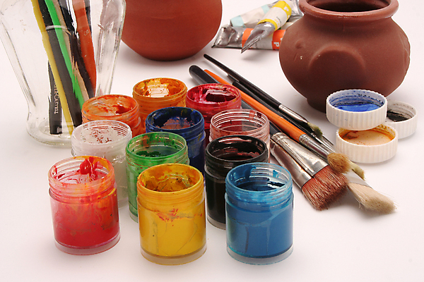 포토 JPG 해외이미지 미술 사람없음 물감 붓 항아리 흰배경 해외포토 백그라운드 문화예술 미술도구 흰색 도자기 파일형식 이미지허브