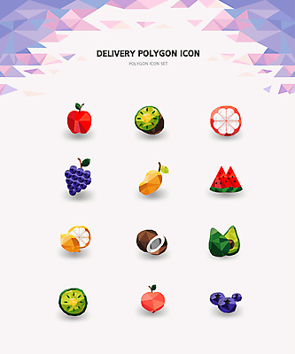아이콘 과일 포도 수박 키위 사람없음 사과 레몬 배송 블루베리 복숭아 코코넛 망고 아보카도 망고스틴 수박조각 폴리곤 음식배달 2D아이콘 AI파일 조각 열대과일 파일형식 벡터